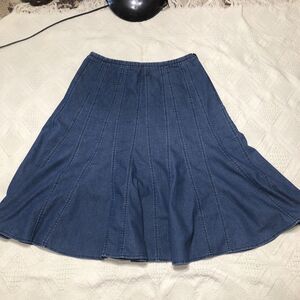 Larry Levine 8 Women's Blue Jean Skirt Vintage Stretch Flare
